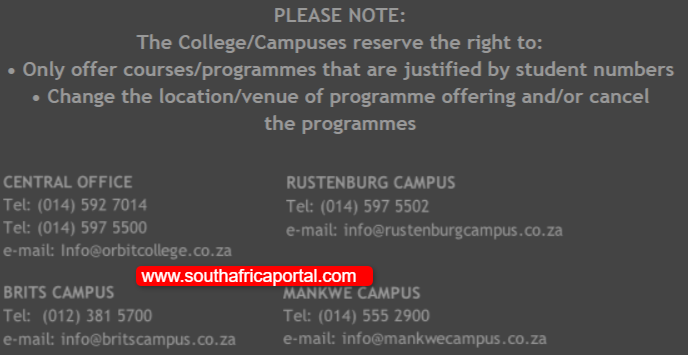 ORBIT TVET College Contact Details