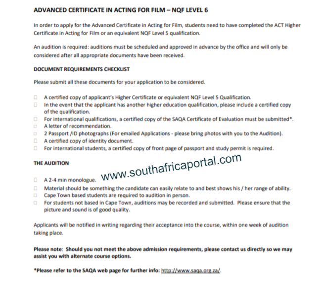 ACT Cape Town Admission Entrance Requirements 2025 2026 South Africa 