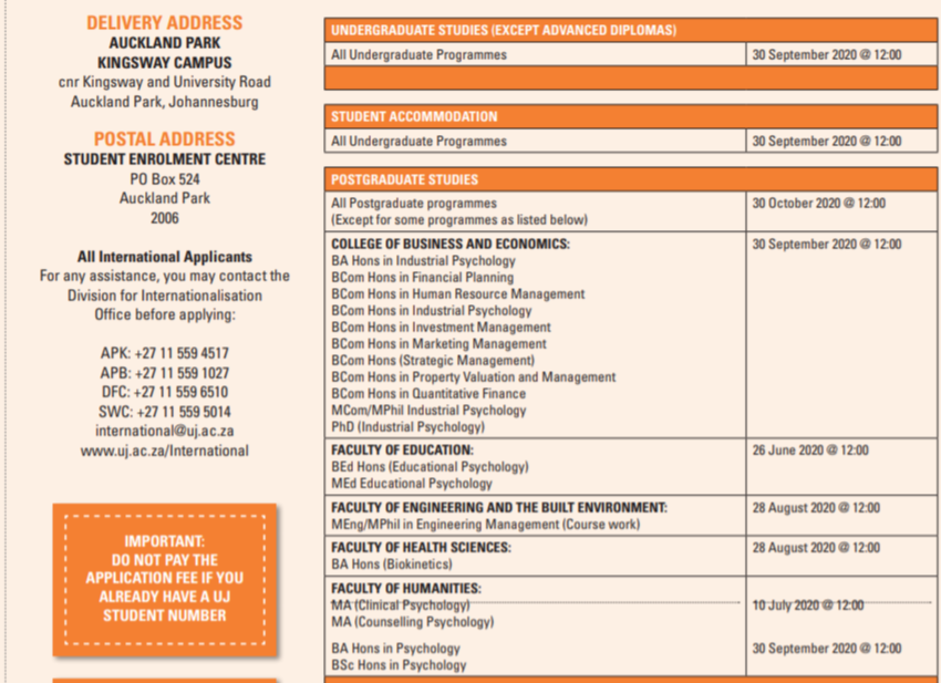 UJ Online Application Form 2021 PDF Download South Africa Portal