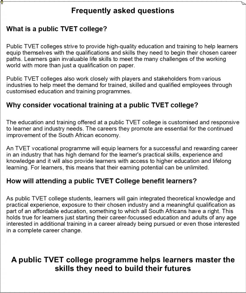 Western TVET College FAQs