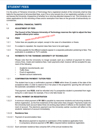 Official TUT Tuition & Fees Structure 2025/2026 PDF Download - South ...