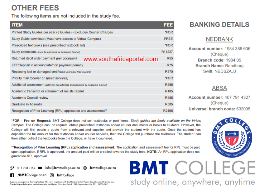 Official BMT College Fees Structure For 2023 2024 South Africa Portal