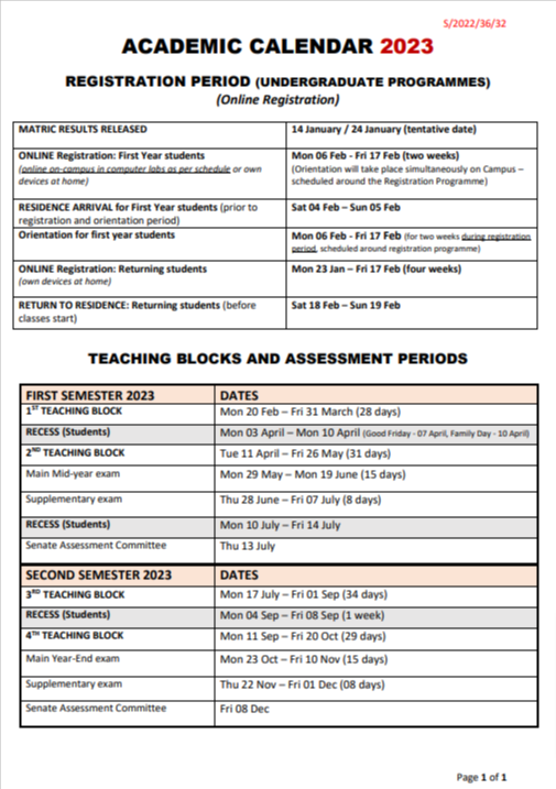 Sol Plaatje University SPU Academic Calendar 20232024 South Africa