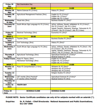 Matric Timetable For May/June 2023 SC/NSC Exam PDF - South Africa Portal