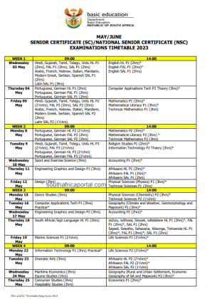 Matric Timetable For May/June 2023 SC/NSC Exam PDF - South Africa Portal
